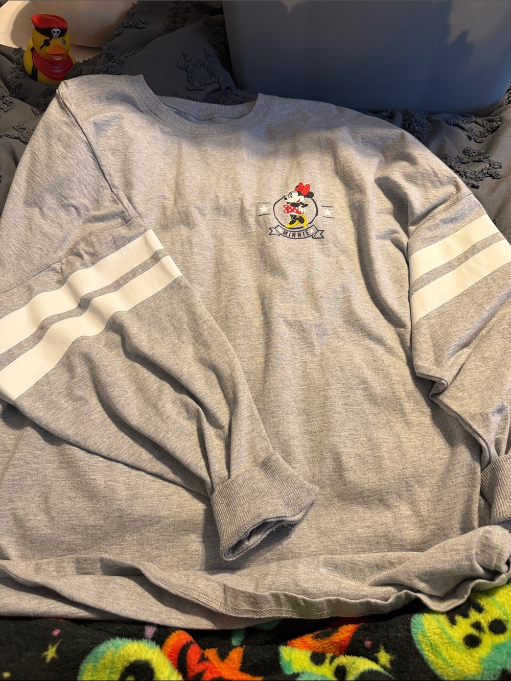 Minnie Mouse Grey Sweatshirt with White Sleeve Stripes